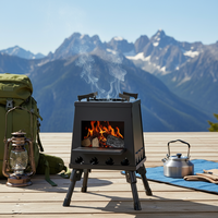 Poêle à bois portable en acier au carbone, pliable, pour le camping en plein air, durable, barbecue au bois et au charbon de bois pour pique-nique en plein air