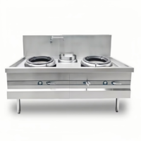 Cuisinière professionnelle commerciale haute puissance en acier inoxydable à double brûleur gaz pour wok, facile à nettoyer, silencieuse
