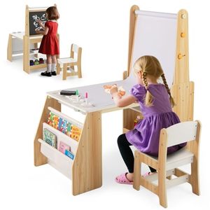 unique design toddler chair and table Wooden Easel Activity <strong>Desk</strong> Set with <strong>White</strong> Black board Toddler Table Chair for Drawing - Product Image 1