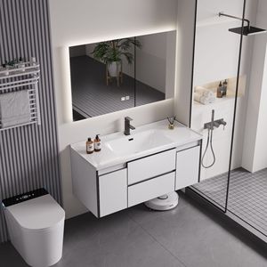 Cream style <b>bathroom</b> <b>cabinet</b> modern minimalist <b>bathroom</b> ceramic integrated basin washbasin smart basin - Product Image 2