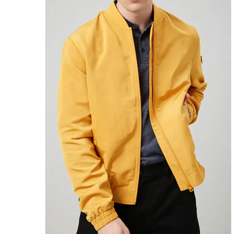 New Fashion Men Matching Color Stand Collar Zip-up Coat