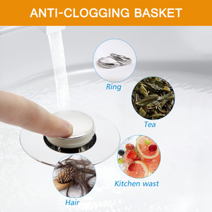 Tapón de lavabo <span class=keywords><strong>Universal</strong></span> de diseño moderno Tapón de fregadero de drenaje Pop de acero inoxidable con colector de pelo antibloqueo - Product Image 2