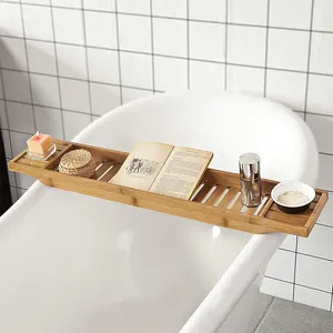 คุณภาพสูงMulti-Functionถอดออกได้Bath Tub Organizerอาบน้ำไม้ไผ่สะพานอ่างถาดRack