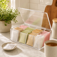 Étagère de présentation en acrylique personnalisée, boîte organisatrice pour sachets de thé, boîte de rangement transparente à plusieurs compartiments pour sachets de thé avec impression de logo