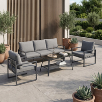 Modernes Langlebiges Aluminium-Outdoor-Sofa-Set 4-teilig mit 8cm Kissen Umweltfreundlicher Gehärteter Glastisch für den Innenhof