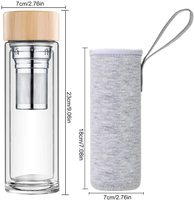 Bouteille d'eau en verre à double paroi de haute qualité, 15 oz, sans minimum de commande, avec infuseur et couvercle en bambou