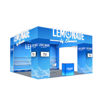 Stand d'exposition modulaire 20x20 en aluminium avec étagères en tissu SEG rétroéclairées, stand publicitaire portable
