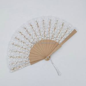 Éventail de roses en dentelle Éventail de mariage Non pliable Art Craft Home Decoration Photography Props Dance Hand Fan - Product Image 2
