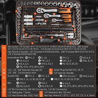 Jeu de douilles robustes 216 pièces en acier au carbone traité thermiquement, avec clé à cliquet, métrique, pour l'entretien automobile, outils à main