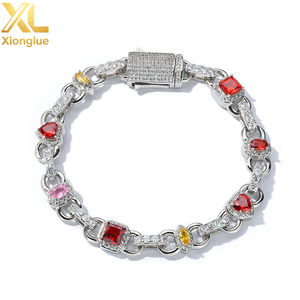 Hip Hop New Style 18K Gold Plated Link <b>Chain</b> Necklace 10MM Geometric Shape Design Red Zircon Brass Necklace WomenJewelry - Product Image 4