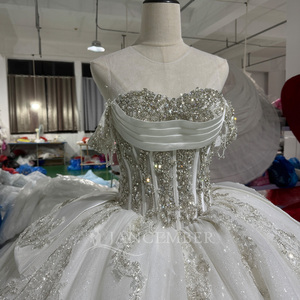 Mc055 Off Shoulder <b>Wedding</b> <b>Dress</b> Corset Boned Bodice <b>Silver</b> Crystal Sequin Lace Applique Sparkling Tulle Jancember - Product Image 4