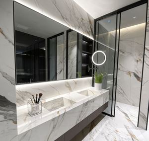 BALOM Customized White Marble Double Sink Bathroom Cabinet <b>with</b> LED <b>Mirror</b> <b>Wall</b> Mounted <b>Storage</b> for Home Bathroom Organizer - Product Image 1