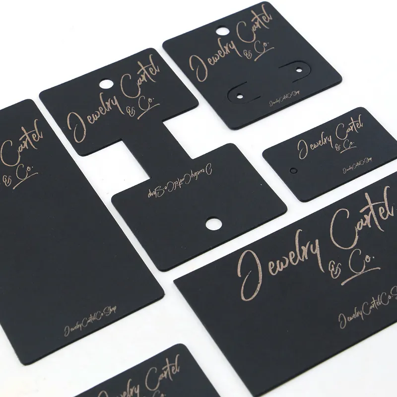Groothandel Fabrikant Gouden Logo Sieraden Card Custom Ketting Display Mat Zwart Papier Oorbel Kaart Voor Sieraden
