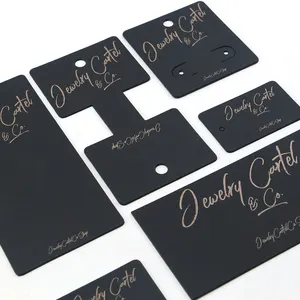 Carte de bijoux avec logo doré, présentoir de collier personnalisé, carte de boucle d'oreille en papier noir mat pour bijoux, vente en gros