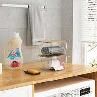 Distributeur de sac poubelle grand conteneur de stockage avec couvercle en bambou organisateur d'armoire sous évier pour cuisine buanderie
