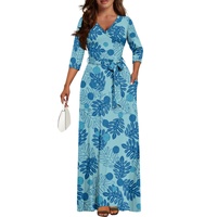 Impression populaire à la demande personnalisée hawaïenne noire Ulu Palaka imprime hawaïenne mode Logo ample grande taille dames col en v Maxi robe