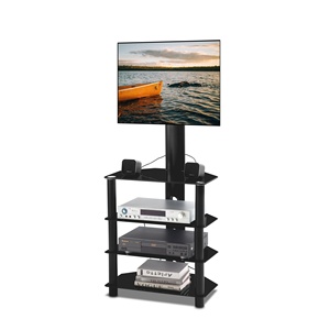 Soporte de <span class=keywords><strong>TV</strong></span> de 4 niveles, marco de metal de vidrio templado, negro, multifunción, ángulo y altura ajustable - Product Image 1