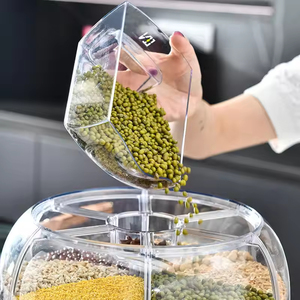 Plastic Durable <b>Portable</b> Rice & Food Grain Dispenser Moisture-Proof 6-Grid Rotating <b>Fridge</b> Storage Container Carton - Product Image 6