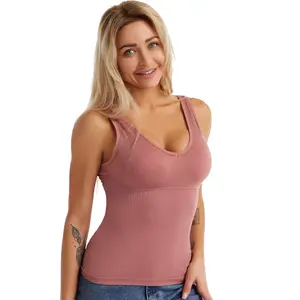 Hundreds Of U-Neck Bottoming Tank Tops For Women With Inserts Padding Free Bra Slim Bottoming Shirt Sexy Back Smocked Underwear