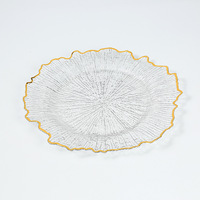 Assiette de présentation ronde en acrylique transparent avec bord doré, 13 pouces, pour mariage, sous-assiette, décoration de table, vente en gros
