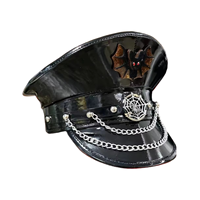 Chapeaux de fête gothiques d'Halloween en gros, chapeaux de capitaine noirs en cuir verni avec chaîne de chauve-souris