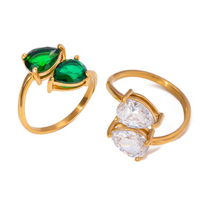 แหวนแฟชั่นรูปทรงหยดน้ำสีเขียวเซอร์คอนประดับเพชรของขวัญสำหรับผู้หญิงเครื่องประดับ - Product Image 1