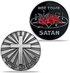Cadeaux religieux chrétiens ensembles Satan Challenge Coins confiance Dieu croix métal badge jeton pièce zinc talisman exorciser pièces maléfiques