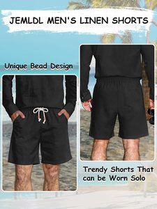 Ensemble décontracté 2 pièces JEMLDL pour <span class=keywords><strong>homme</strong></span> en fibre de bambou 100 %, chemise Henley cubaine à manches longues et short, <span class=keywords><strong>tenue</strong></span> d'été pour les vacances à la plage - Product Image 3