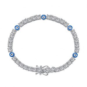 Bracelet et jonc Dylam haut de gamme en argent sterling 925 plaqué rhodium, serti de baguettes et d'émail œil bleu, style tennis - Product Image 1