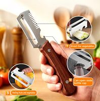 VP01 Multifunctionele houten schilmes, flesopener, ui-, lente-ui-, fruit-, pompoen-, wortel- en groenteschiller
