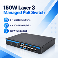 Commutateur PoE géré de couche 3 150W, 8 ports Gigabit Ethernet avec 4 ports SFP+ 10G Uplink