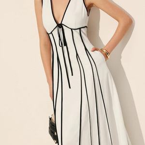 Vestido Maxi de Lino y Algodón Personalizable para Mujer, Estilo Retro Vintage con Tirantes y Ribete en Contraste, Gran Venta - Product Image 3