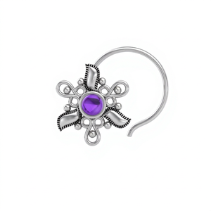 Indian Mores 925 Sterling <b>Silver</b> Round Amethyst Cup Setting <b>Nose</b> Pin <b>Stud</b> Handcrafted Minimalist Gemstone Jewelry for Women Girl - Product Image 1