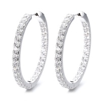 Grandes boucles d'oreilles créoles rondes éternelles en argent sterling 925 plaqué rhodium avec diamants en moissanite VVS pour femmes