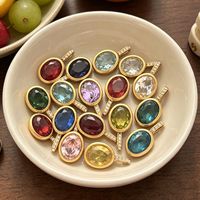 Pendentif ovale personnalisé avec 12 pierres de naissance, en acier inoxydable, incrustation géométrique de zircone cubique, placage sous vide, accessoires DIY