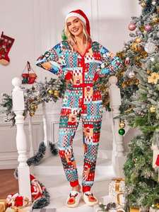 Mono para dormir <span class=keywords><strong>con</strong></span> <span class=keywords><strong>cremallera</strong></span> y estampado navideño para <span class=keywords><strong>hombre</strong></span>, pijamas navideños de bambú para adultos, monos para mujer, pijama de algodón para chico - Product Image 6