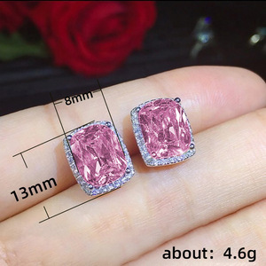 Orecchini a perno quadrati rosa da donna, gioielli per le orecchie alla moda con pavé completo scintillante - Product Image 5