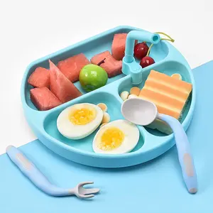 Hot Selling Food Grade Silicone Non-Slip Suction Plate Baby Silicone Tableware Kids Training Divided Plate