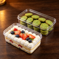 Boîte de conservation fiable en plastique PS rigide transparent avec couvercle protecteur pour tiramisu, mousse, gâteau à étages, biscuits, fruits, pâtisseries, desserts.