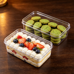 Boîte de conservation fiable en plastique PS rigide transparent avec couvercle protecteur pour tiramisu, mousse, gâteau à étages, biscuits, fruits, pâtisseries, desserts. - Product Image 3
