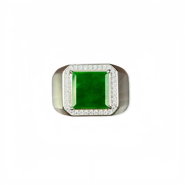 Natural Burmese Grade a Jadeite Ring Square Cut Jadeite Ring Men Unisex Everyday Wear Jadeite Gift (with NGTC)