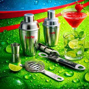 Ensemble de shakers à cocktails Lovin, outils de bar en métal pour mixologistes à domicile, essentiels modernes et durables pour les fêtes - Product Image 1