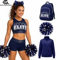 Ensemble d'échauffement de cheerleading avec logo en strass, pompon, nœud, sac à paillettes, crop top et veste courte avec logo d'équipe