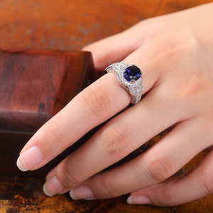 Anello vintage con pietra blu cava per donna, gioielli alla moda dal design elegante intarsiato - Product Image 4