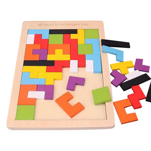 Juguete de Tetris de madera, juego de rompecabezas de bloques de construcción geométricos para niños pequeños, tablero de rompecabezas para el desarrollo de la educación temprana - Product Image 2
