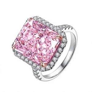 Anillo de cóctel con diamante rosa de corte radiante, plata 925, engaste pavé, joyería fina de lujo para mujer, compromiso - Product Image 1