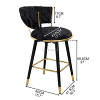 Tabouret de bar contemporain en velours avec accoudoirs et pieds en métal doré, chaises de bar pour comptoir de bar et salle à manger