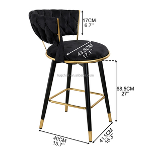 Tabouret de bar contemporain en velours avec accoudoirs et pieds en métal doré, chaises de bar pour comptoir de bar et salle à manger - Product Image 3