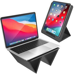 PU Portable Leather Adjustable Laptop Riser Stand for <b>Desk</b> Holder Riser for Lap Bed Travel - Product Image 1