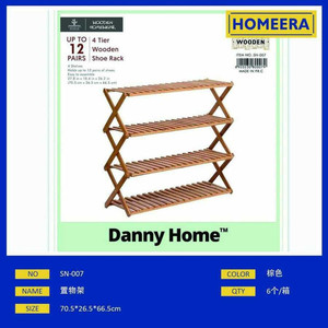 Commercio all'ingrosso 4-Tier scarpiera in legno armadietto 705x265x665cm casa organizzatore di stoccaggio con materiale in ferro - Product Image 1